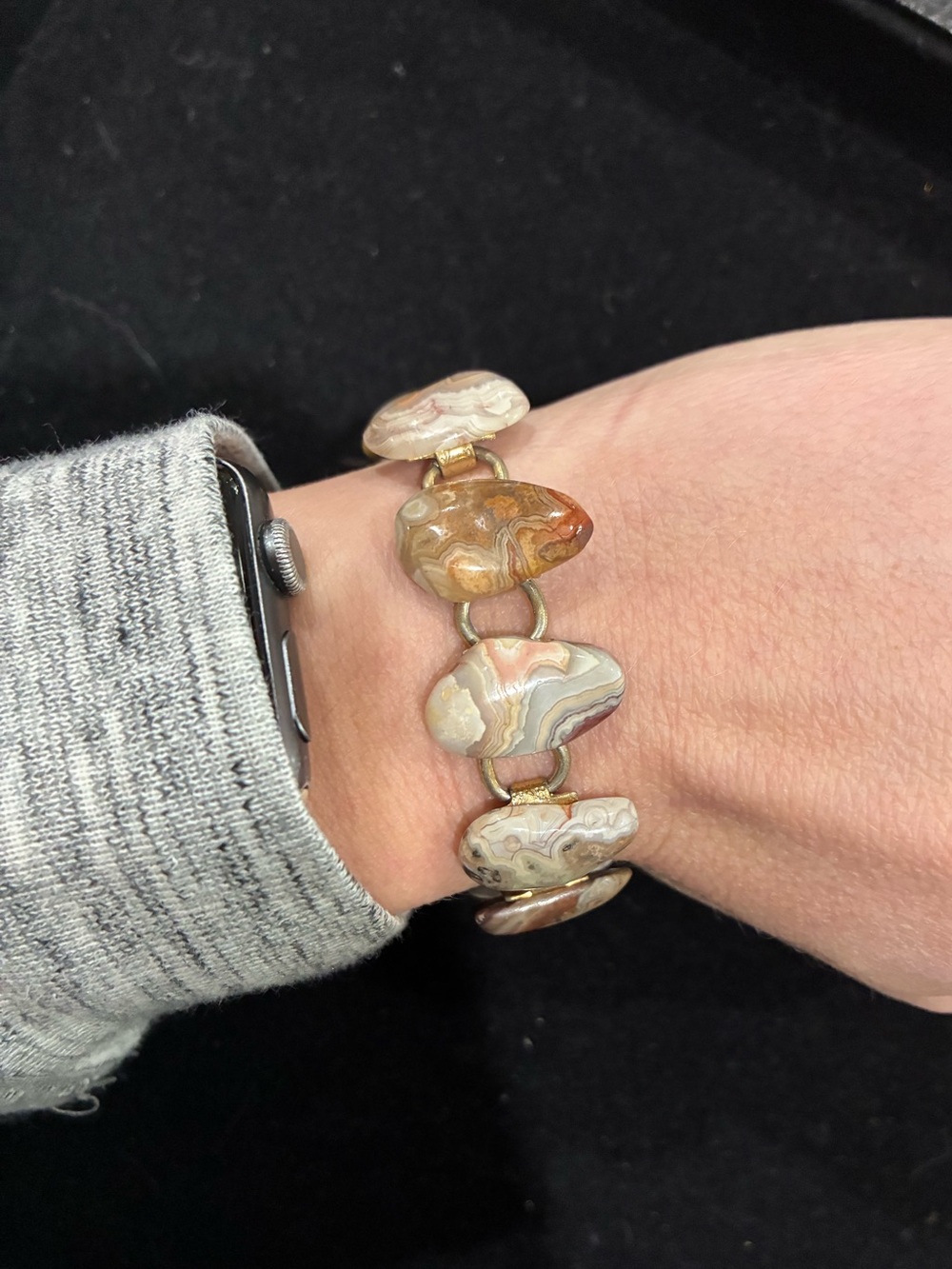 Vintage Natural Agate Gold Bookchain Panel Bracelet